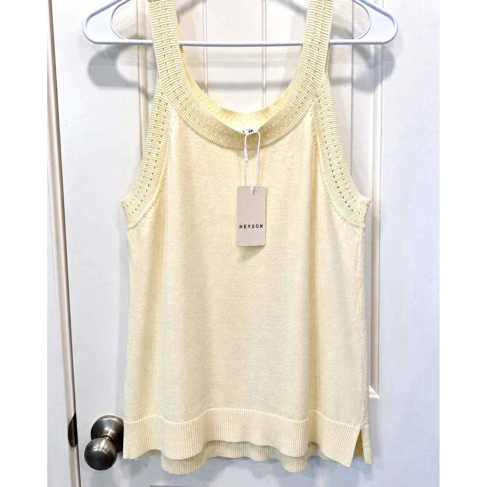 HEYSON Womens Ivory Solid Knit Sleeveless Pullover rayon Sweater Size M NWT
